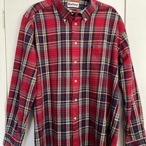 Barbour Men's Red and Blue Plaid Button Down Shirt